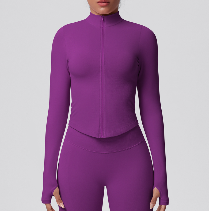 TCOMCX002 Zip Up Stand Collar Women Yoga Sports Jacket