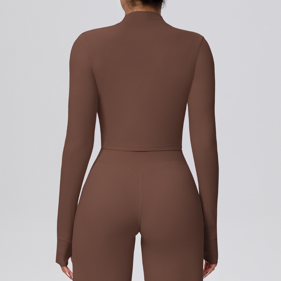 TCOMCX003 Brushed Zip Up Cropped Women Yoga Sports Jacket