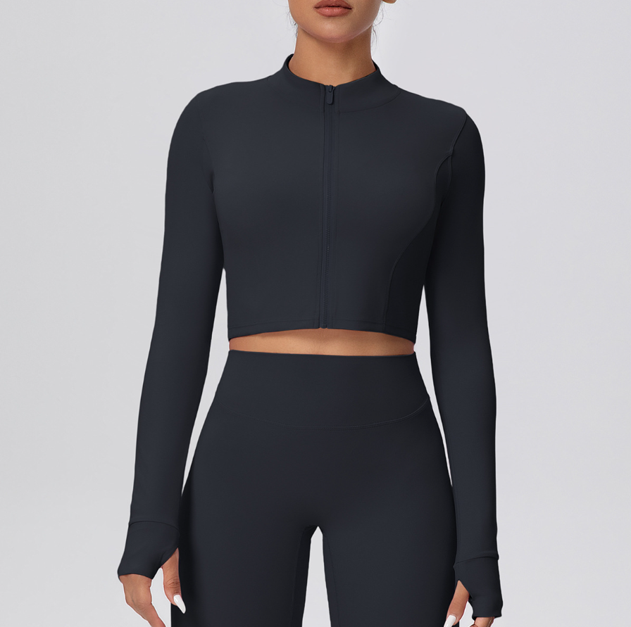 TCOMCX003 Brushed Zip Up Cropped Women Yoga Sports Jacket