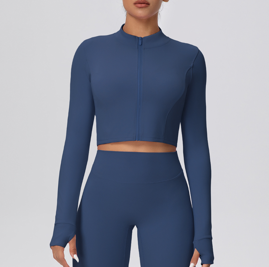 TCOMCX003 Brushed Zip Up Cropped Women Yoga Sports Jacket