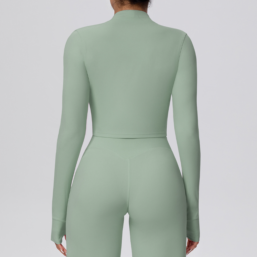 TCOMCX003 Brushed Zip Up Cropped Women Yoga Sports Jacket