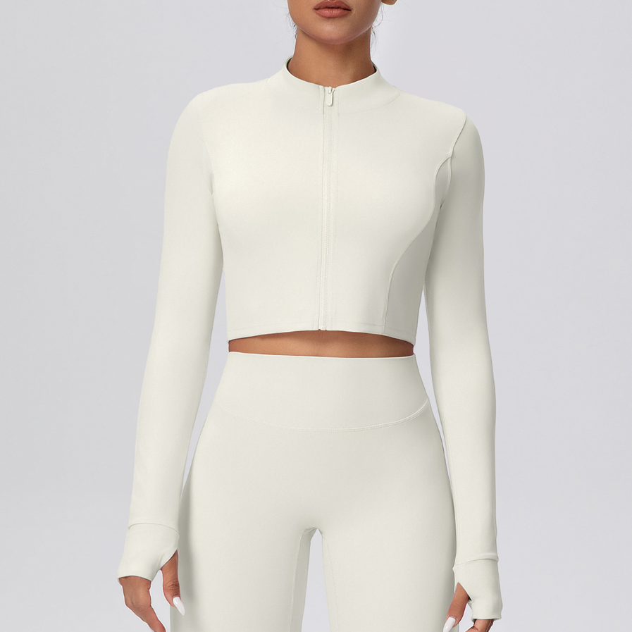TCOMCX003 Brushed Zip Up Cropped Women Yoga Sports Jacket