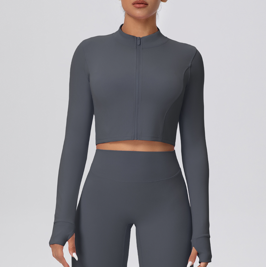 TCOMCX003 Brushed Zip Up Cropped Women Yoga Sports Jacket