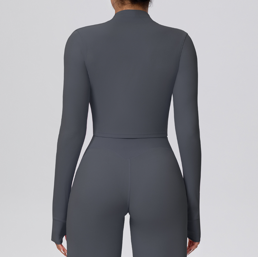 TCOMCX003 Brushed Zip Up Cropped Women Yoga Sports Jacket