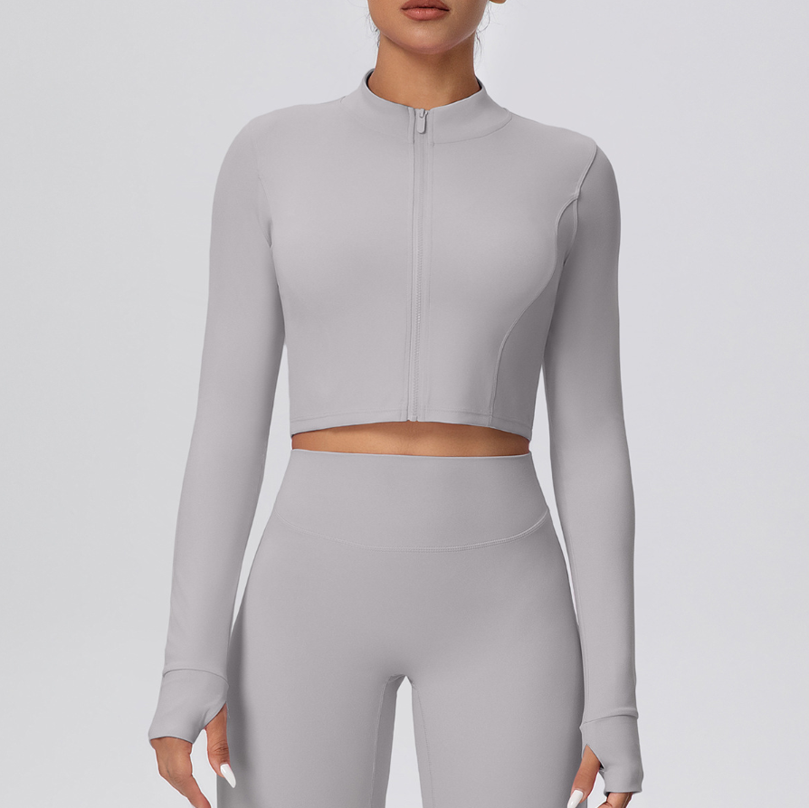 TCOMCX003 Brushed Zip Up Cropped Women Yoga Sports Jacket