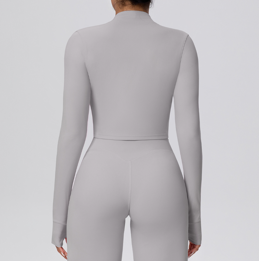 TCOMCX003 Brushed Zip Up Cropped Women Yoga Sports Jacket