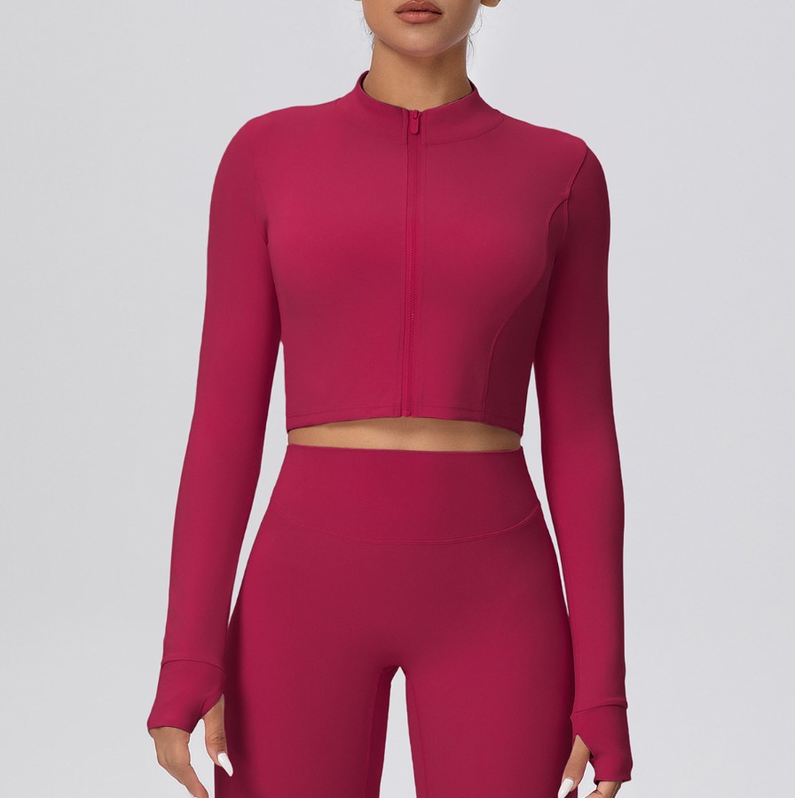 TCOMCX003 Brushed Zip Up Cropped Women Yoga Sports Jacket