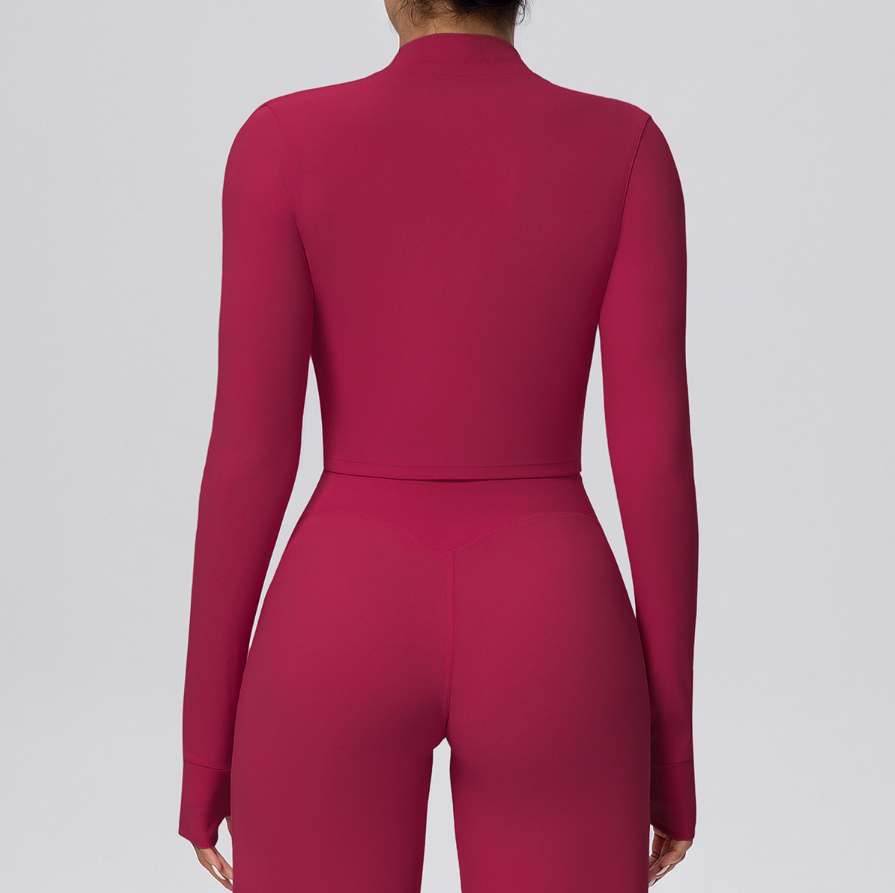 TCOMCX003 Brushed Zip Up Cropped Women Yoga Sports Jacket