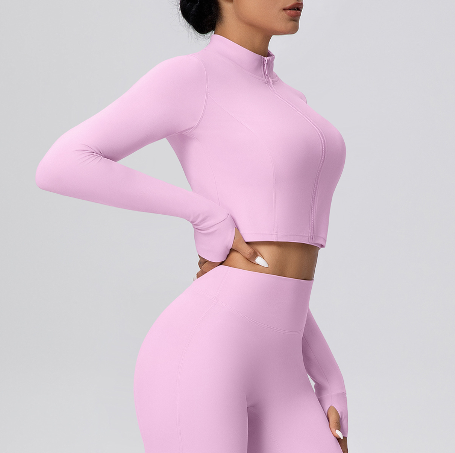 TCOMCX003 Brushed Zip Up Cropped Women Yoga Sports Jacket