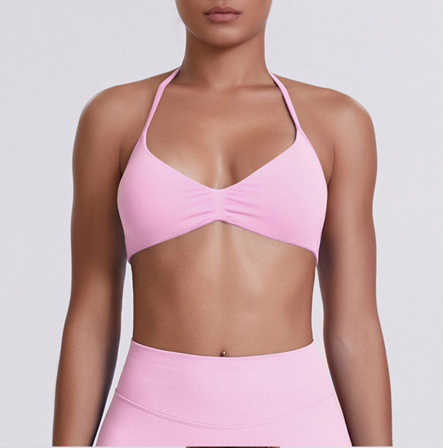 TCOMWX001 Seamless Halter Ruched Women Sports Bra