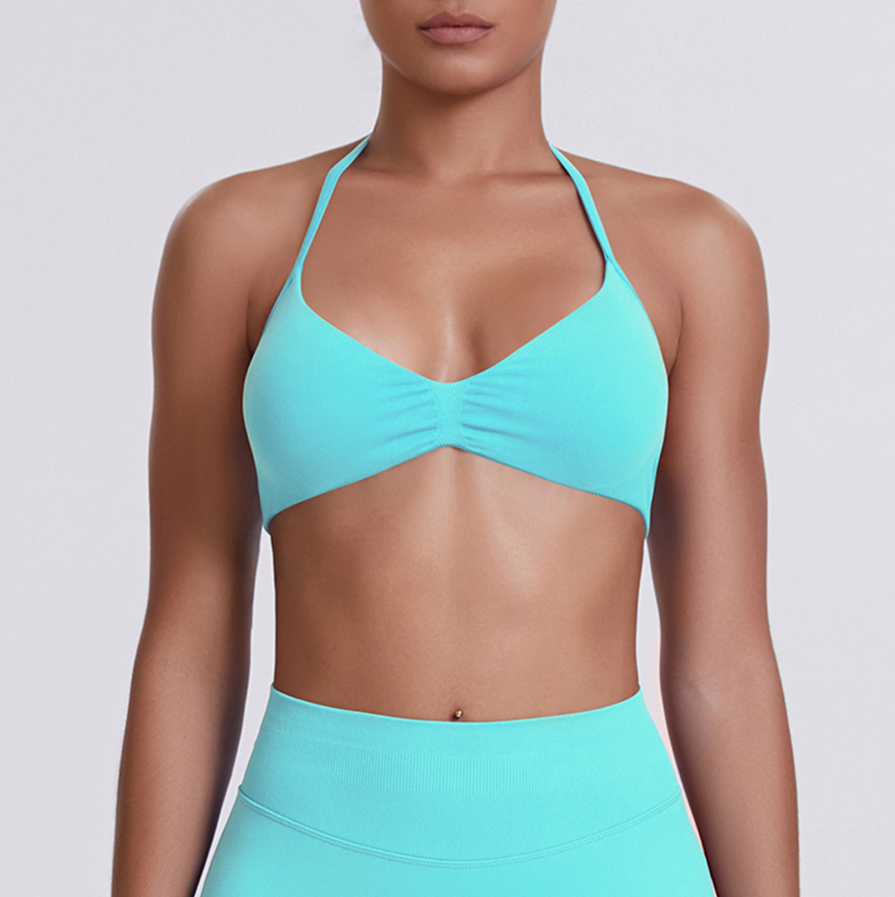 TCOMWX001 Seamless Halter Ruched Women Sports Bra