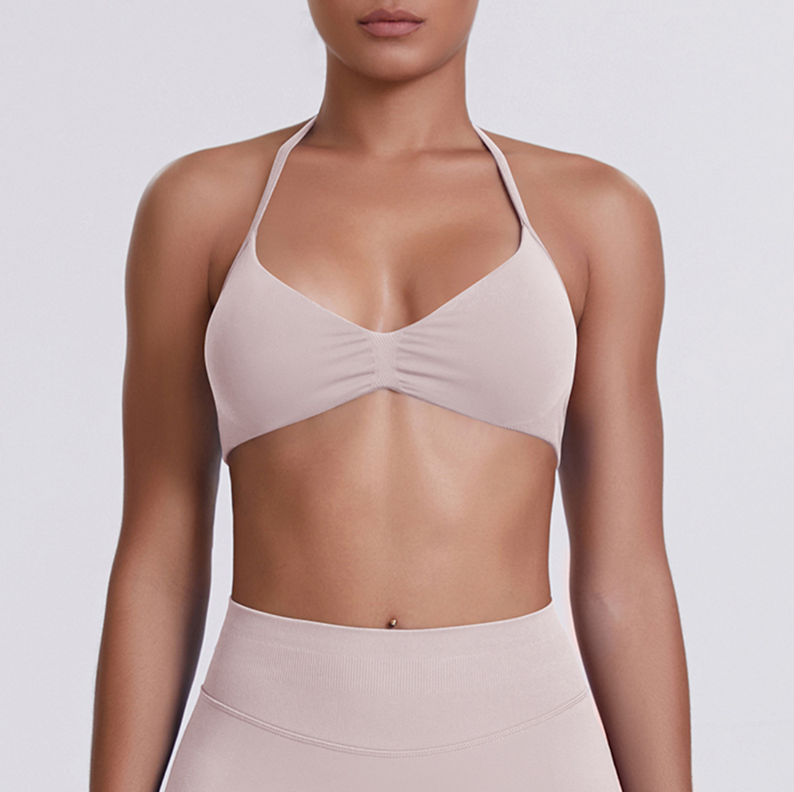 TCOMWX001 Seamless Halter Ruched Women Sports Bra