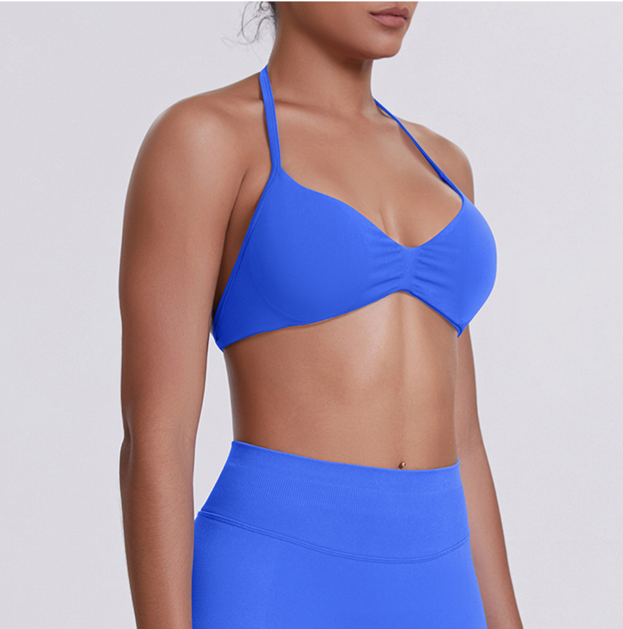 TCOMWX001 Seamless Halter Ruched Women Sports Bra
