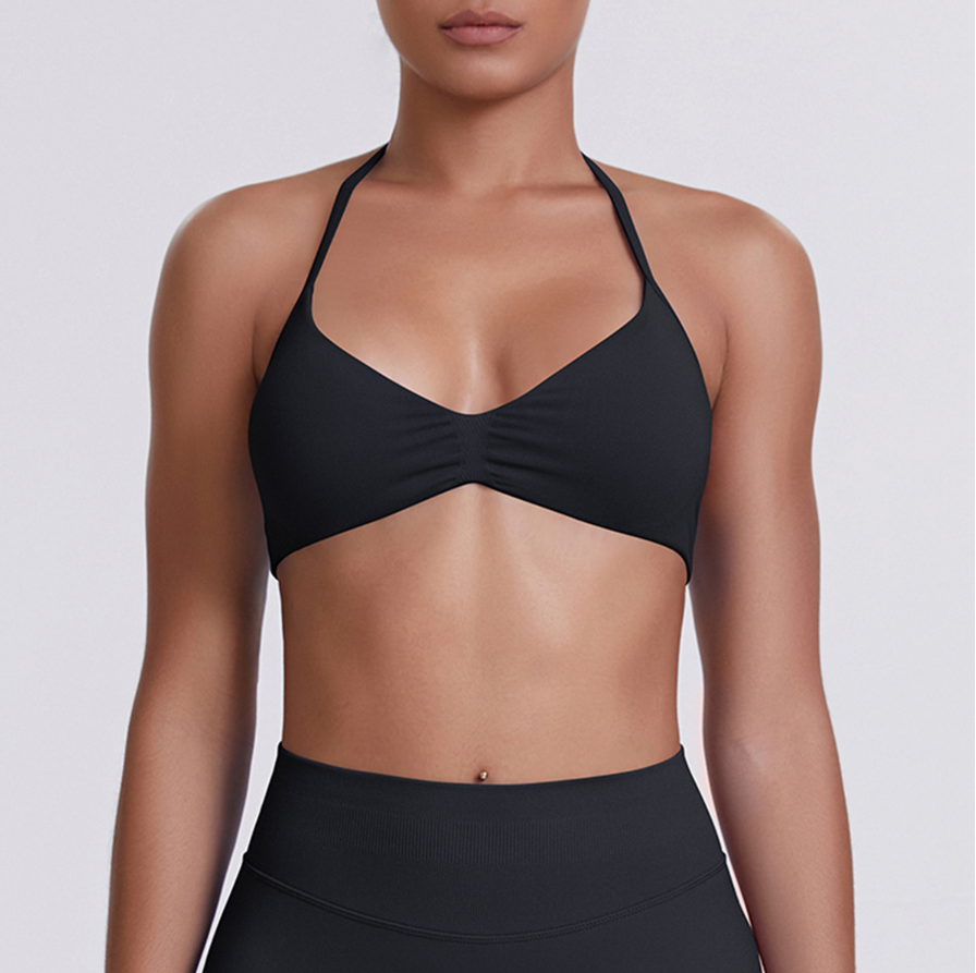 TCOMWX001 Seamless Halter Ruched Women Sports Bra