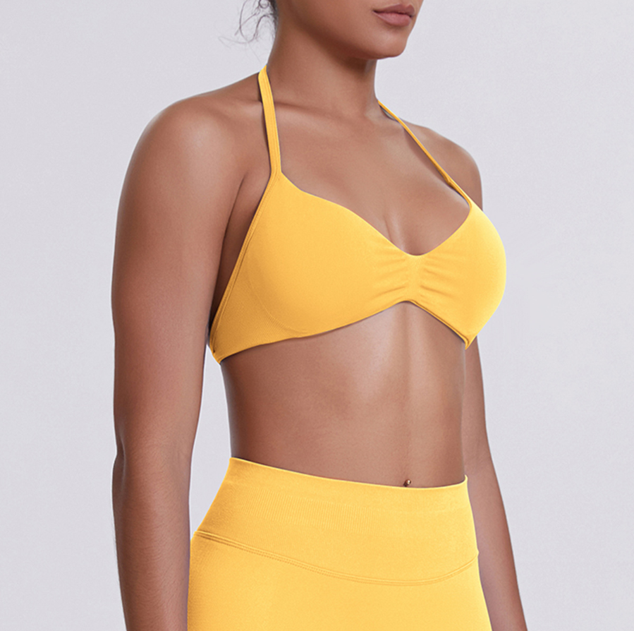 TCOMWX001 Seamless Halter Ruched Women Sports Bra