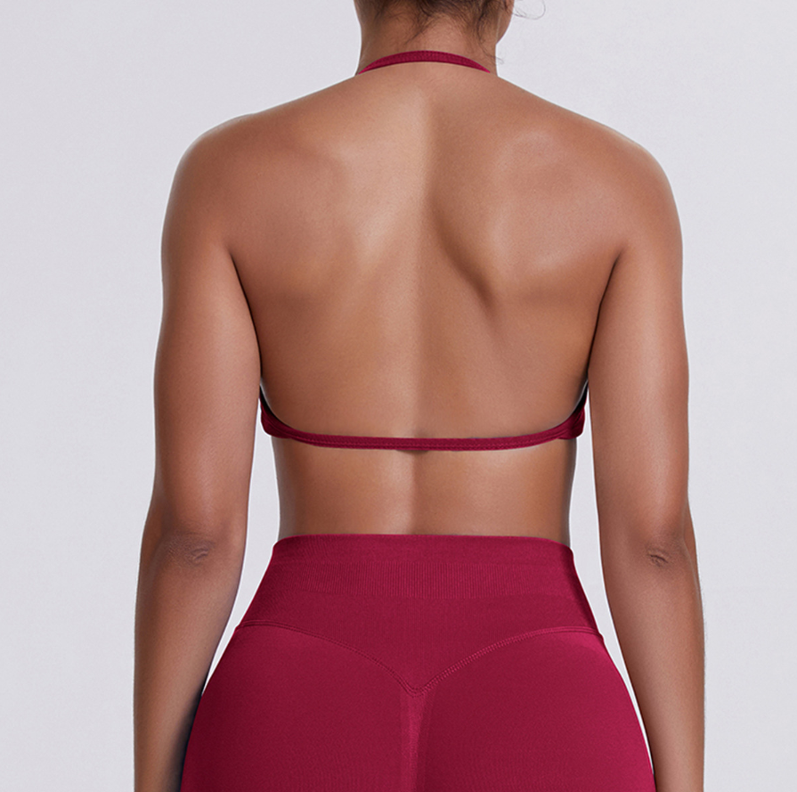TCOMWX001 Seamless Halter Ruched Women Sports Bra
