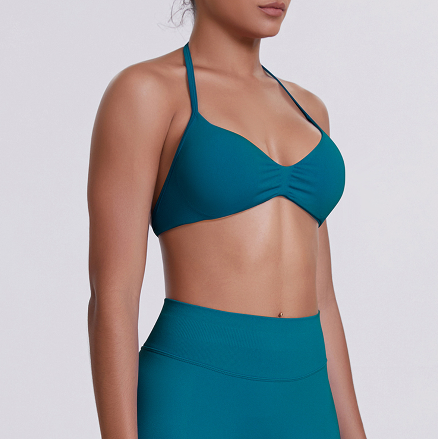TCOMWX001 Seamless Halter Ruched Women Sports Bra