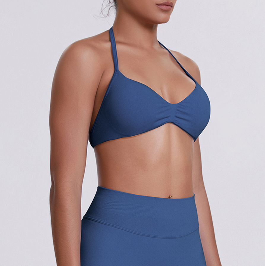 TCOMWX001 Seamless Halter Ruched Women Sports Bra