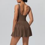 TCOMLYQ001 Women's Square Neck Pleated Tennis Dress (Built-in Shorts)