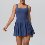 TCOMLYQ001 Women's Square Neck Pleated Tennis Dress (Built-in Shorts)