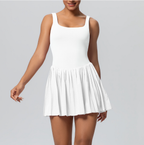 TCOMLYQ001 Women's Square Neck Pleated Tennis Dress (Built-in Shorts)