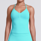 TCOMBX006 Halter V-neck Ruched Women's Yoga Tank Top