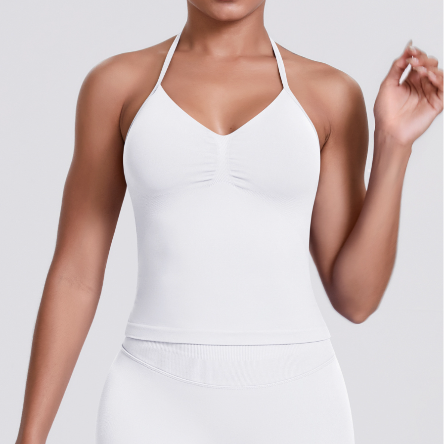 TCOMBX006 Halter V-neck Ruched Women Yoga Tank Top