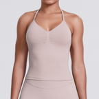 TCOMBX006 Halter V-neck Ruched Women's Yoga Tank Top