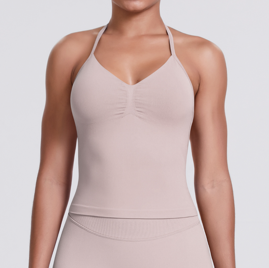 TCOMBX006 Halter V-neck Ruched Women Yoga Tank Top