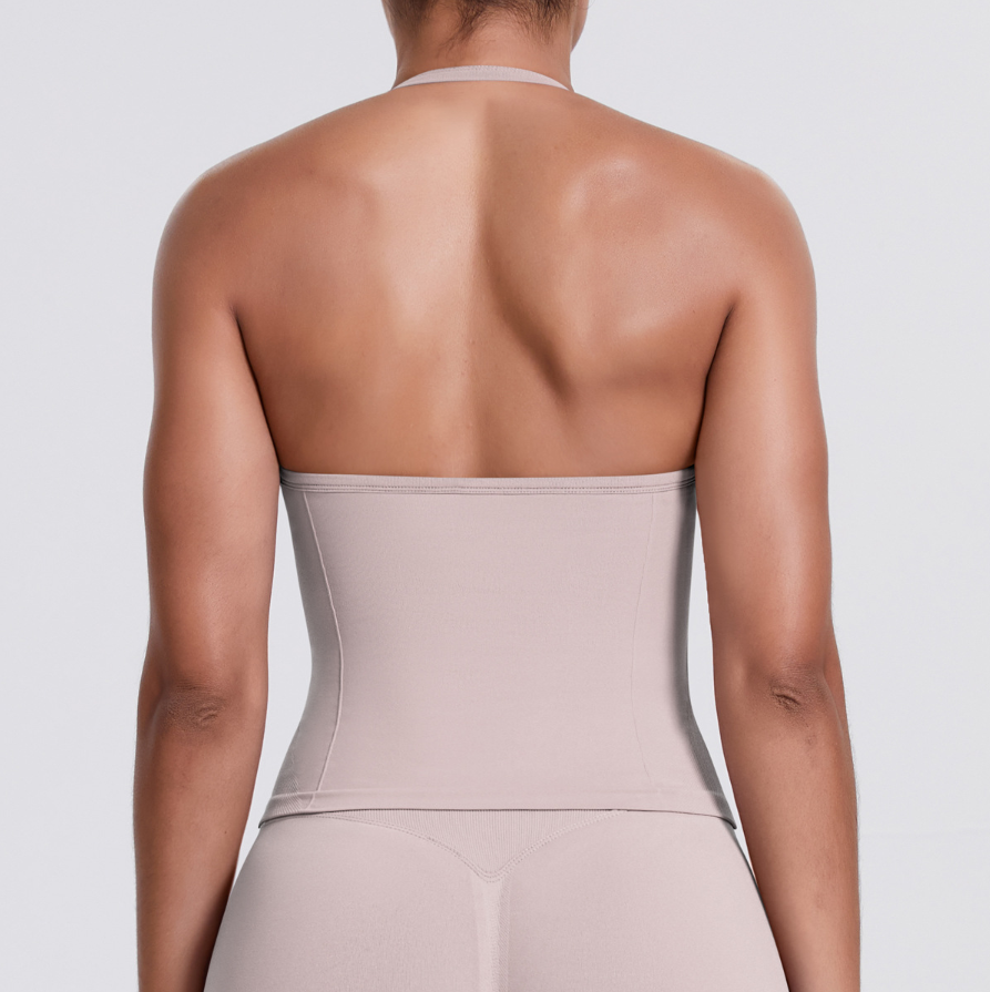 TCOMBX006 Halter V-neck Ruched Women Yoga Tank Top
