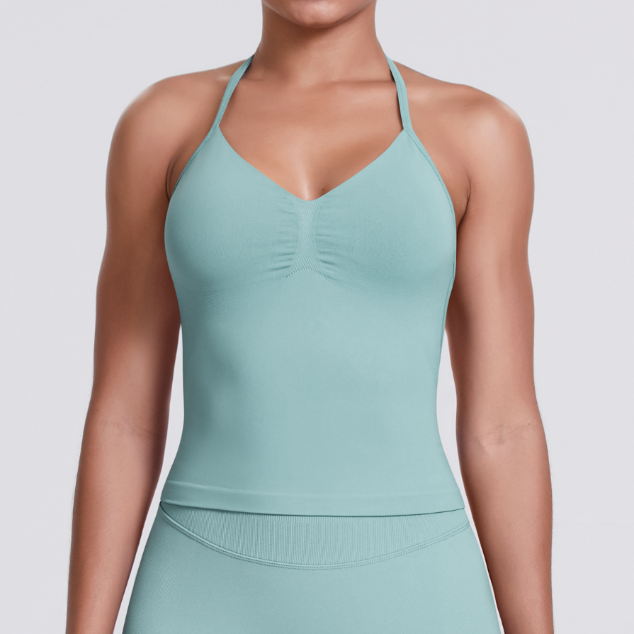 TCOMBX006 Halter V-neck Ruched Women Yoga Tank Top