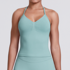 TCOMBX006 Halter V-neck Ruched Women's Yoga Tank Top