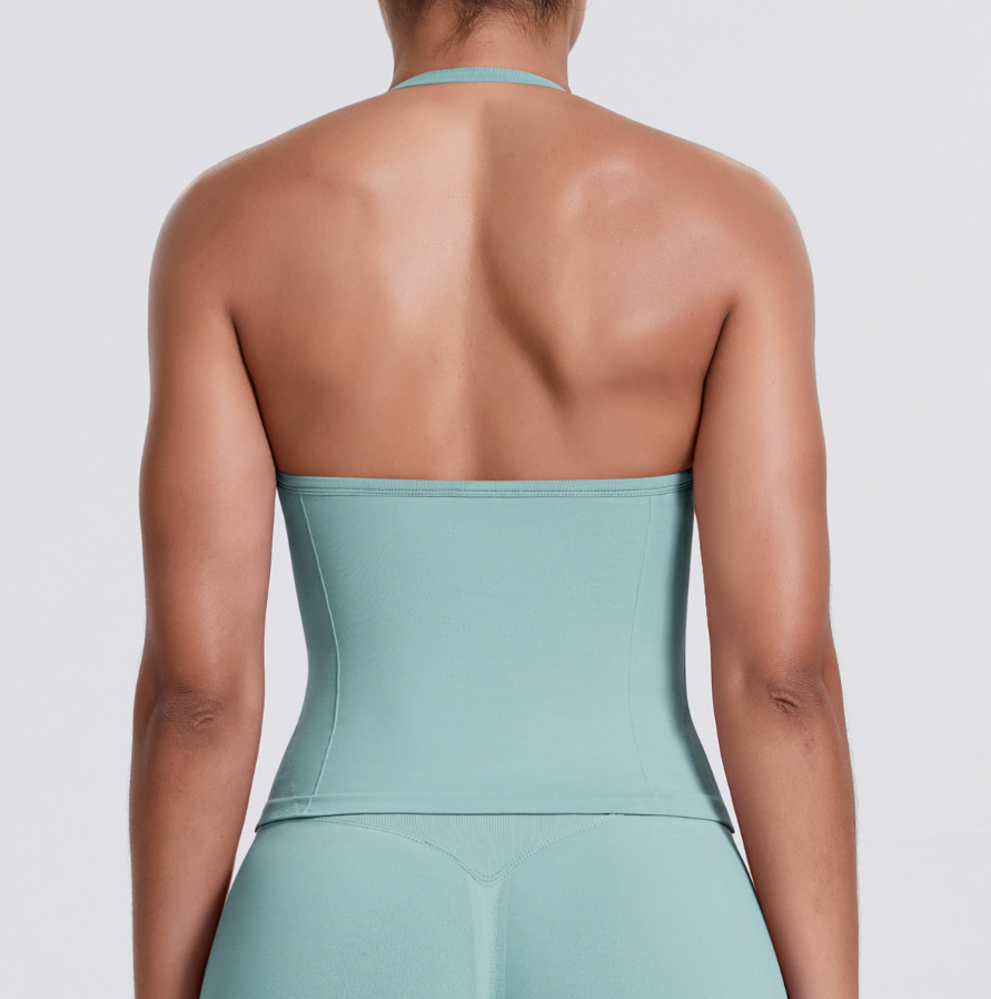 TCOMBX006 Halter V-neck Ruched Women Yoga Tank Top