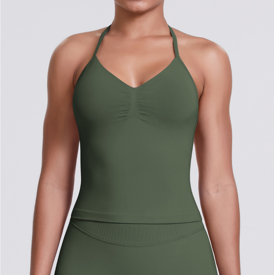 TCOMBX006 Halter V-neck Ruched Women Yoga Tank Top