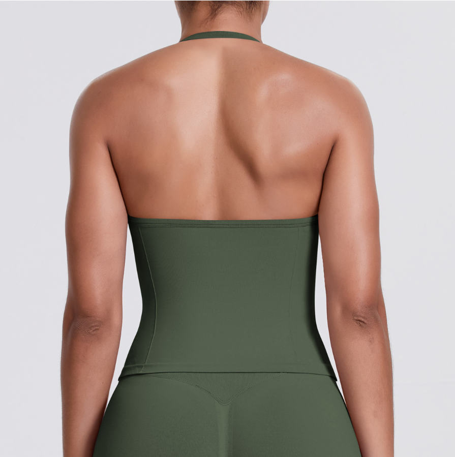 TCOMBX006 Halter V-neck Ruched Women Yoga Tank Top