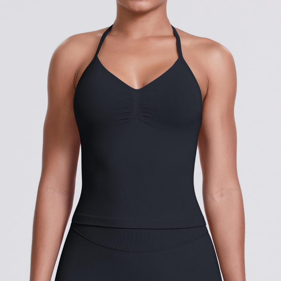 TCOMBX006 Halter V-neck Ruched Women Yoga Tank Top