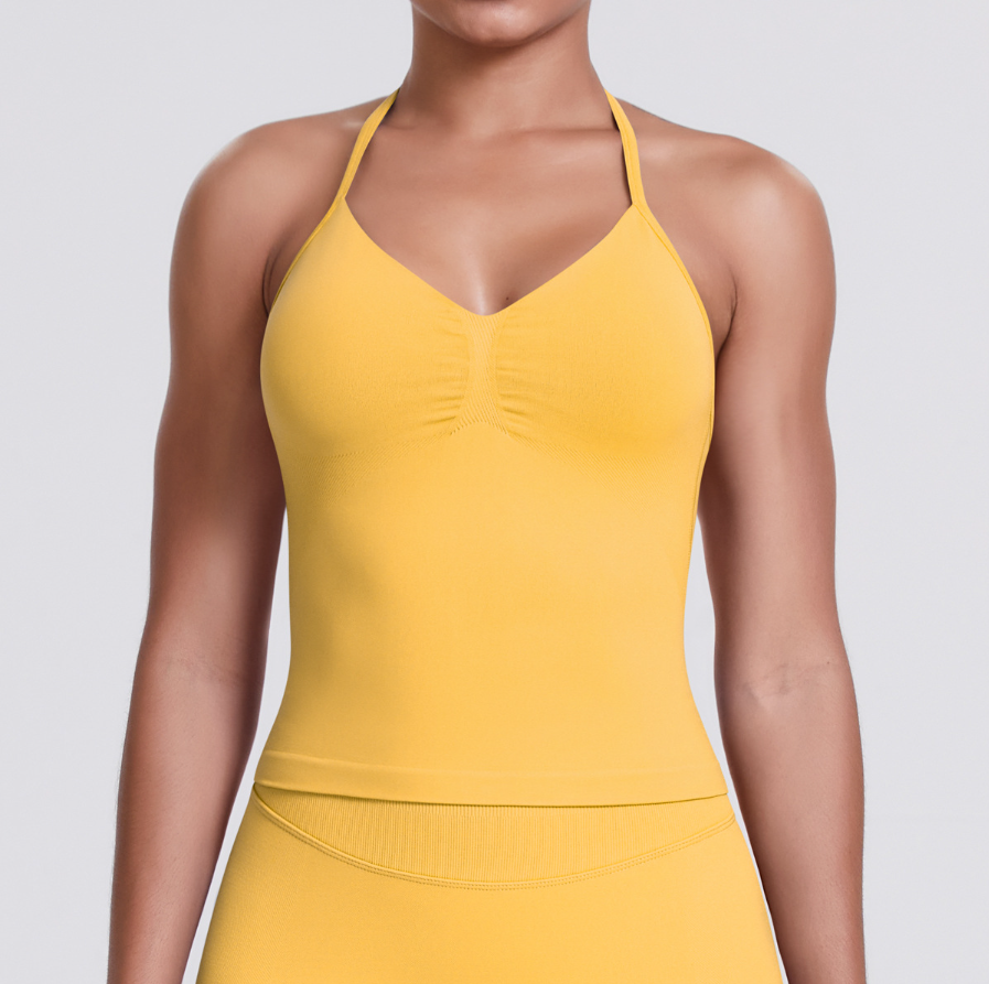 TCOMBX006 Halter V-neck Ruched Women Yoga Tank Top