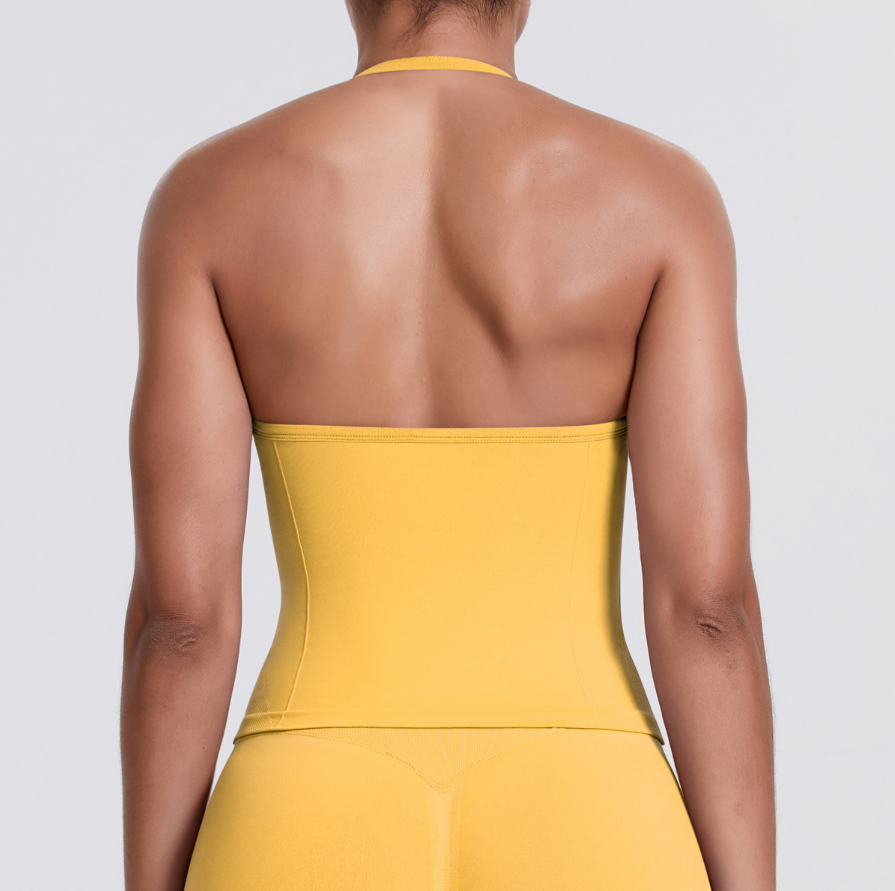 TCOMBX006 Halter V-neck Ruched Women Yoga Tank Top