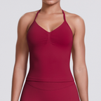 TCOMBX006 Halter V-neck Ruched Women's Yoga Tank Top