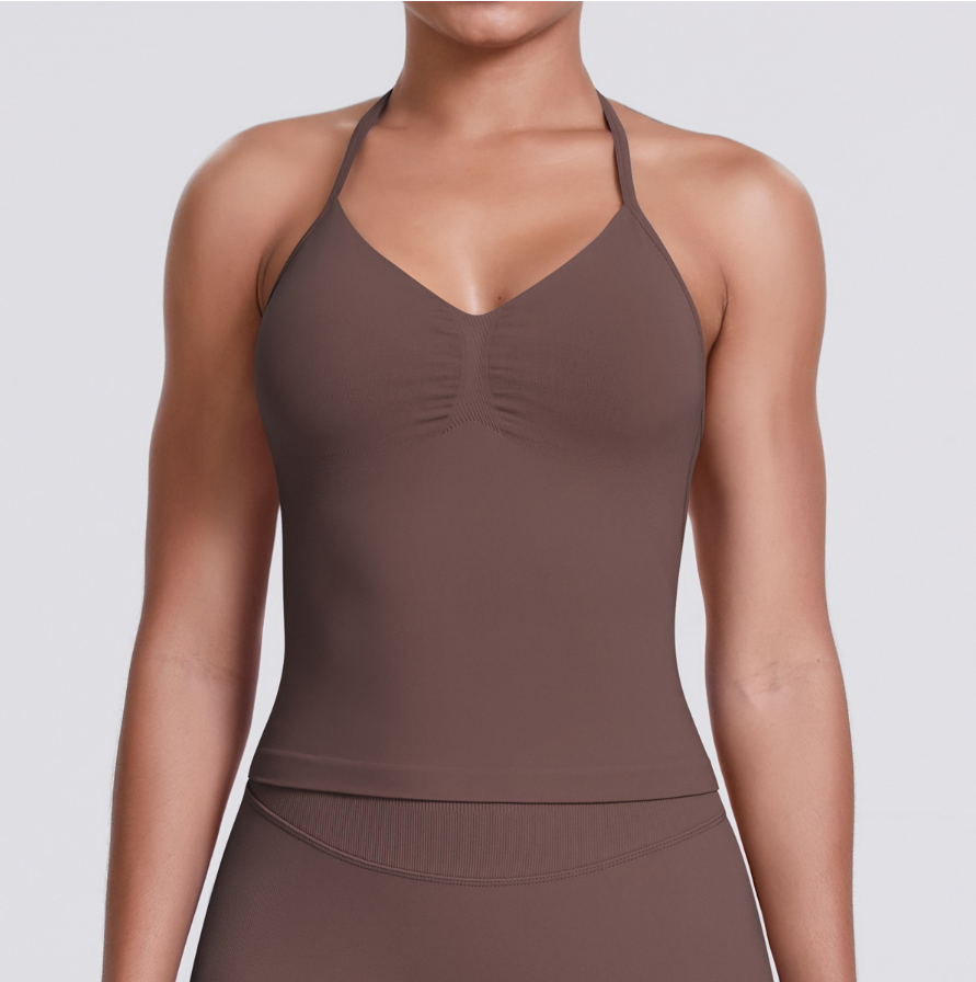 TCOMBX006 Halter V-neck Ruched Women Yoga Tank Top