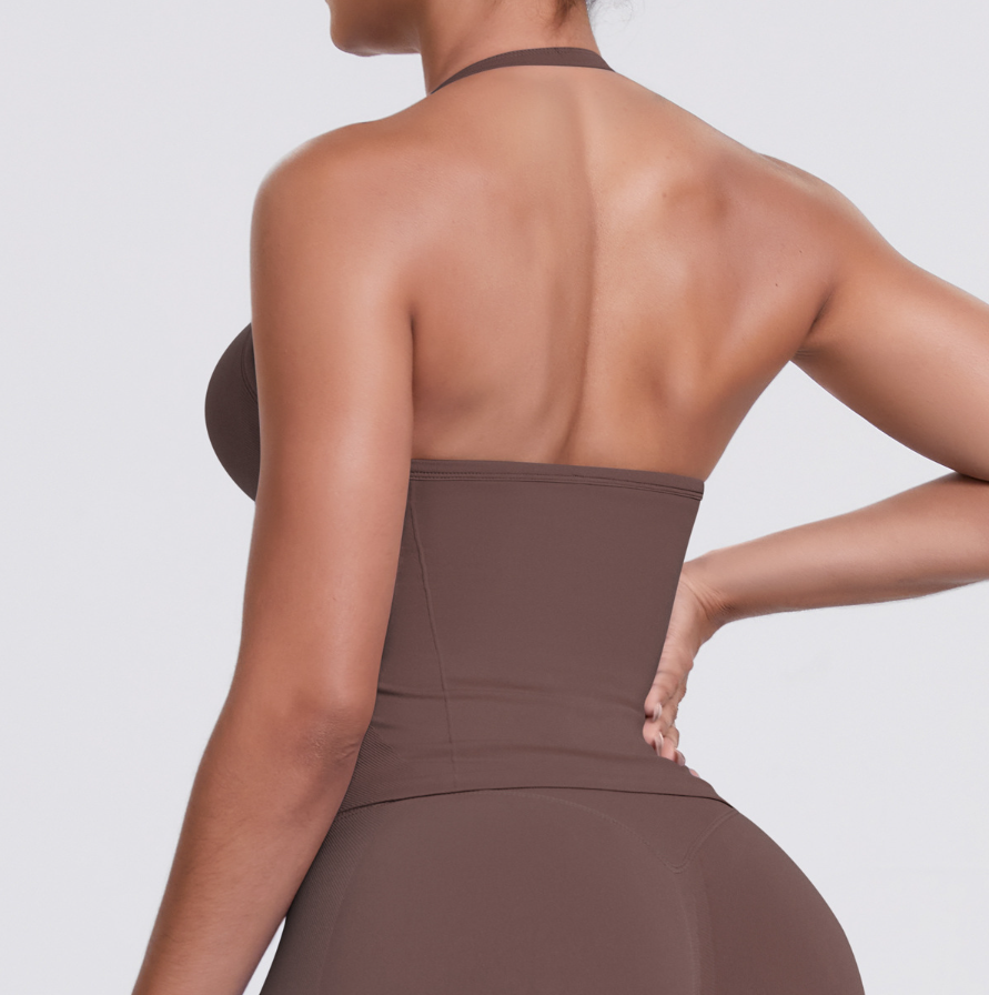 TCOMBX006 Halter V-neck Ruched Women Yoga Tank Top