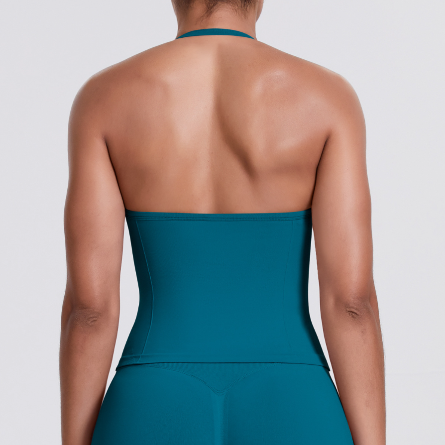 TCOMBX006 Halter V-neck Ruched Women Yoga Tank Top