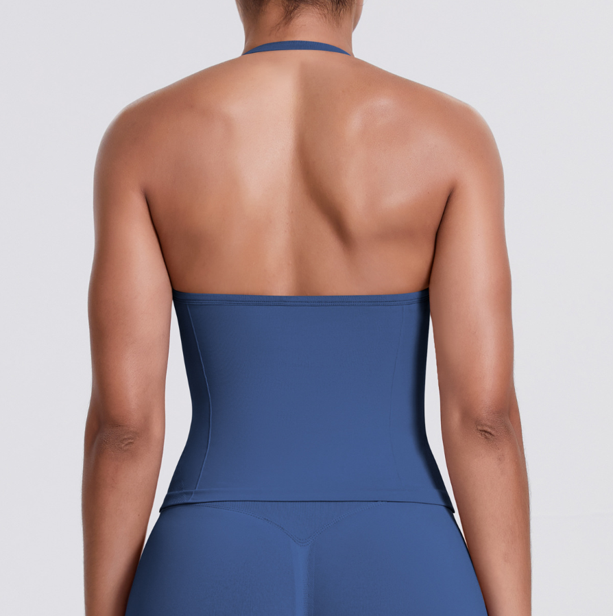 TCOMBX006 Halter V-neck Ruched Women Yoga Tank Top