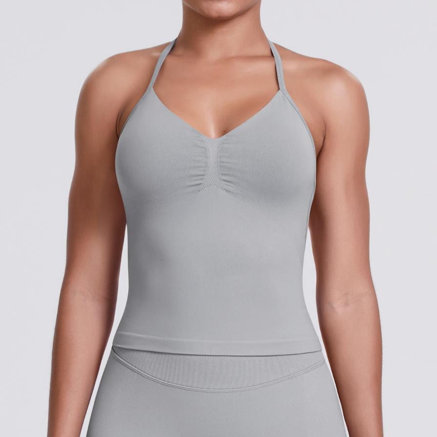 TCOMBX006 Halter V-neck Ruched Women Yoga Tank Top