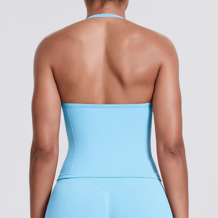 TCOMBX006 Halter V-neck Ruched Women Yoga Tank Top