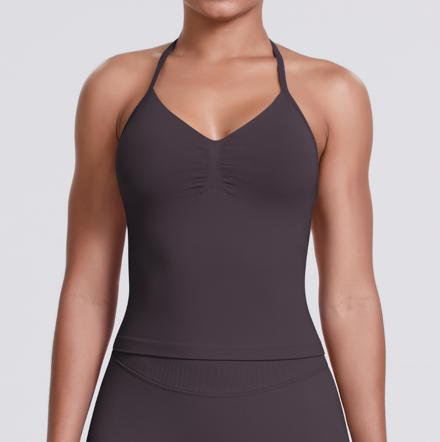 TCOMBX006 Halter V-neck Ruched Women Yoga Tank Top