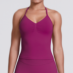 TCOMBX006 Halter V-neck Ruched Women's Yoga Tank Top