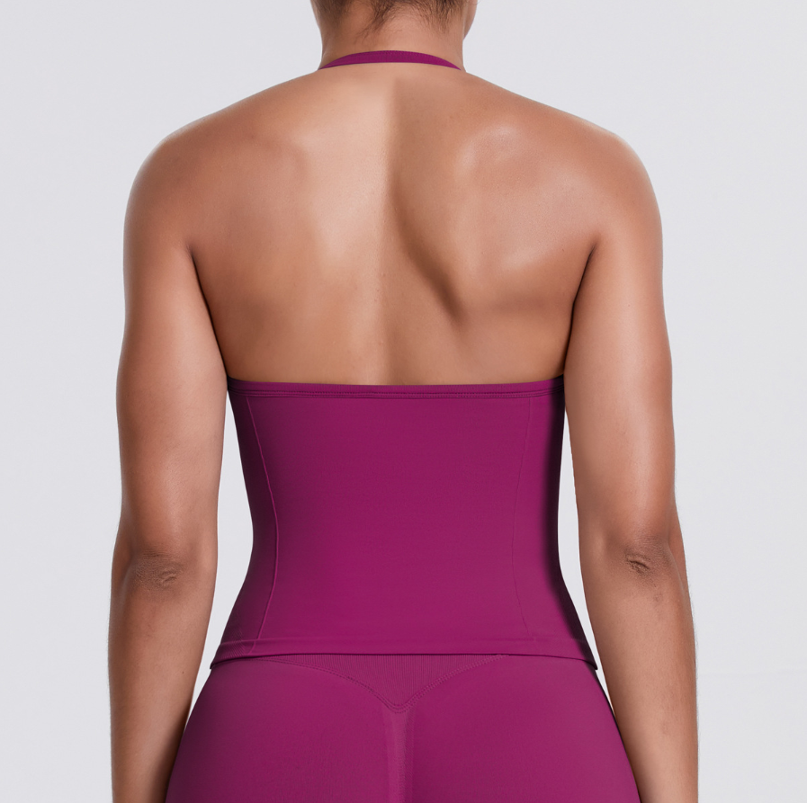 TCOMBX006 Halter V-neck Ruched Women Yoga Tank Top