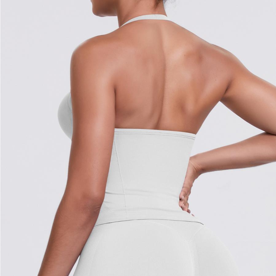 TCOMBX006 Halter V-neck Ruched Women Yoga Tank Top