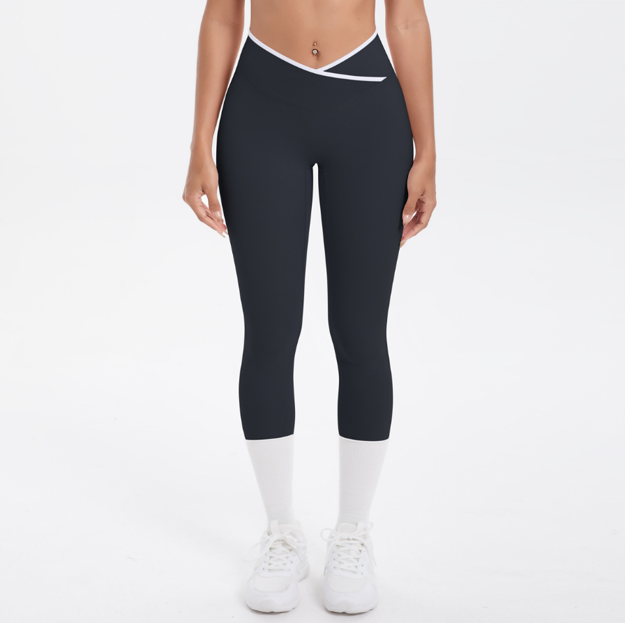 TCOMJFK001 Color Block High Waist Capri Yoga Leggings